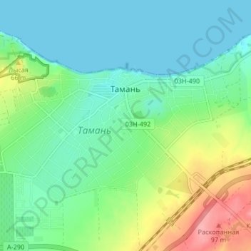 Топографическая карта Тамань, высота, рельеф