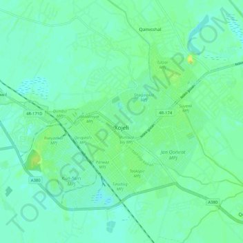 Топографическая карта Ходжейли, высота, рельеф