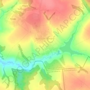 Топографическая карта Большая Городня, высота, рельеф