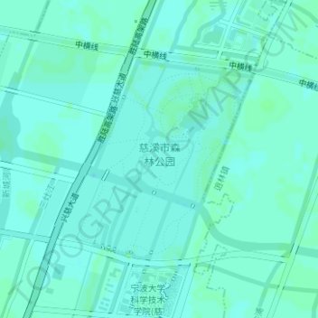 Топографическая карта 慈溪市森林公园, высота, рельеф