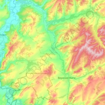 Топографическая карта Киги, высота, рельеф