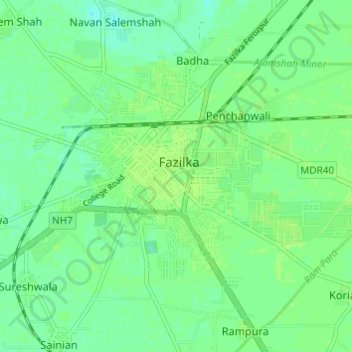Топографическая карта Fazilka, высота, рельеф
