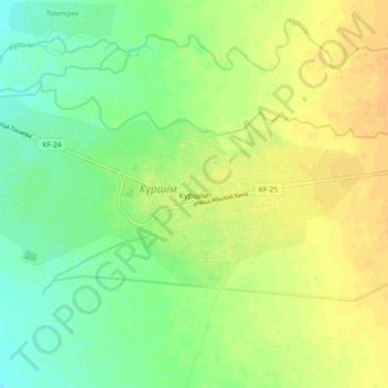 Топографическая карта Курчум, высота, рельеф