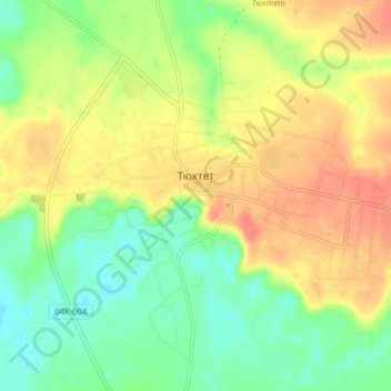 Топографическая карта Тюхтет, высота, рельеф