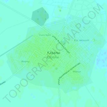 Топографическая карта Казалинск, высота, рельеф