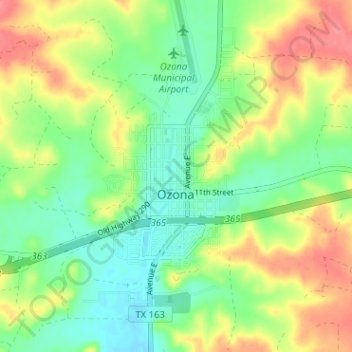Топографическая карта Ozona, высота, рельеф