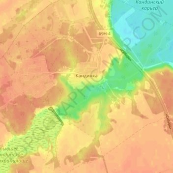 Топографическая карта Кандинка, высота, рельеф