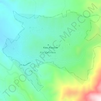 Топографическая карта Кок-Джангак, высота, рельеф