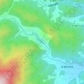 Топографическая карта 野呂川ダム, высота, рельеф