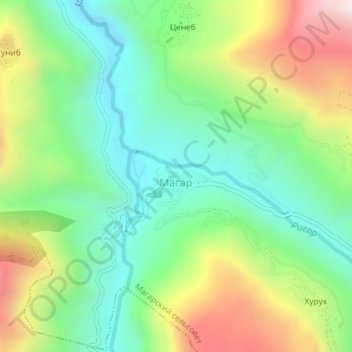 Топографическая карта Магар, высота, рельеф