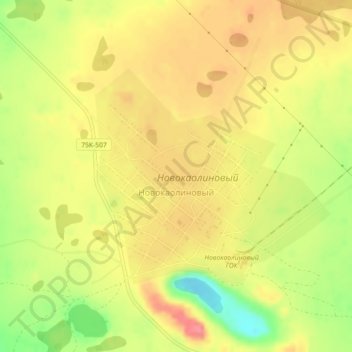 Топографическая карта Новокаолиновый, высота, рельеф