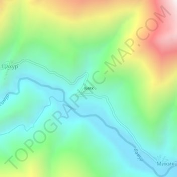Топографическая карта Хиях, высота, рельеф