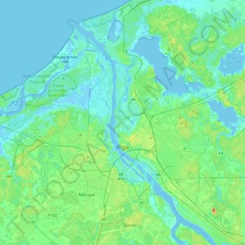 Топографическая карта Рига, высота, рельеф