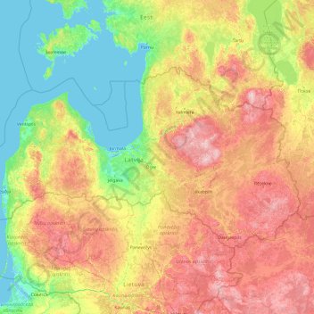 Топографическая карта Латвия, высота, рельеф