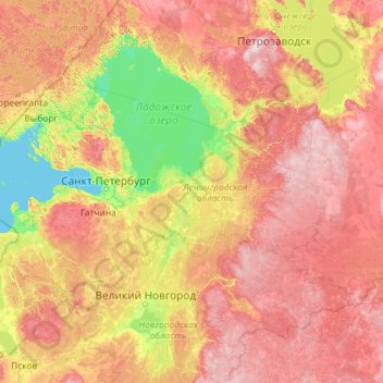 Топографическая карта Ленинградская область, высота, рельеф