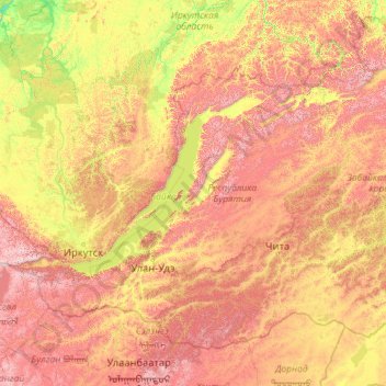 Топографическая карта Республика Бурятия, высота, рельеф