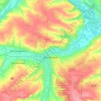 Топографическая карта Луганск, высота, рельеф